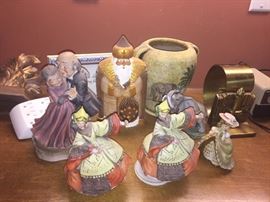 many figurines, holiday decorations, crystal, china, pottery etc