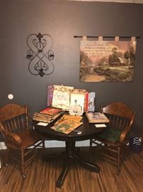 Quarter Sewn Oak chairs, solid wood table and wall art