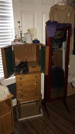 Standing Mirror Jewelry Armoire and another Jewelry Armoire