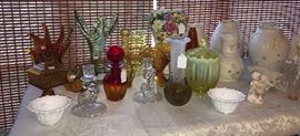 Blown Glass in a variety of colors and Belleek Irish Porc.