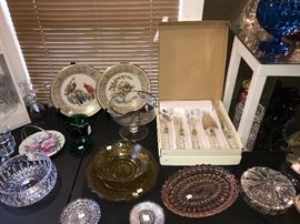 Lenox Boehm Collector plates and 2 sets of Shannon Crystal serving utensils, new in box