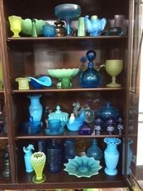 Vintage Glass in all the colors of the rainbow. Blue, yellow and green, shown here.