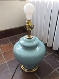 Lamp with a glass base in robin's egg blue. Needs just the right shade - you will surely find one.