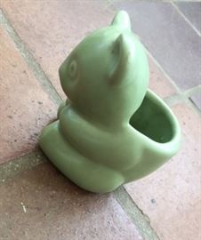 Adorable little flower pot shaped like a bear, in a soft shade of minty celadon green. From our paternal grandmother's long-ago house on Chase Avenue in Rogers Park. 