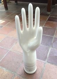 White porcelain industrial glove mold, 20th century, size 8 1/2 T-C. Made by General Porcelain, Trenton, NJ. 