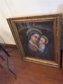Madonna & Child print in gilt wood frame. 