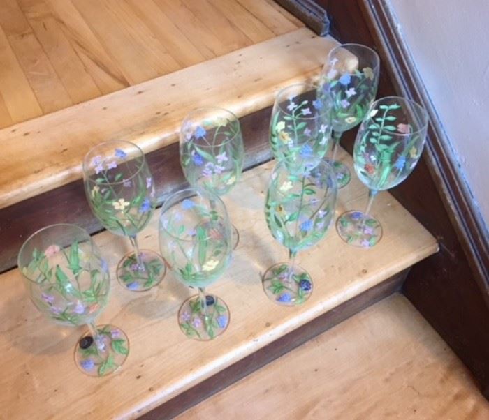 Block Basics hand-painted contemorary glass goblets, made in China. 