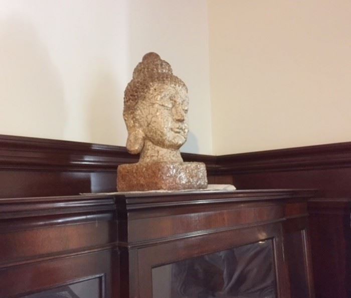 Heavy carved stone Buddha head. 