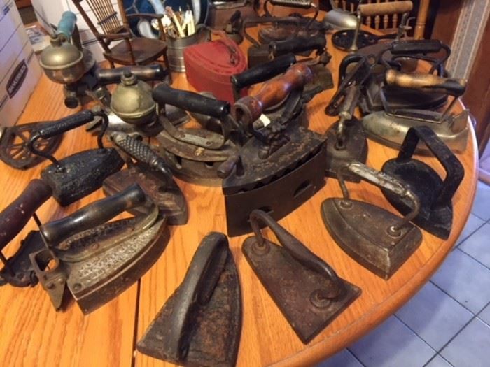 Many antique irons !