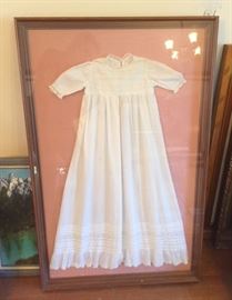 Framed child's christening gown. 