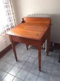 Antique wood school desk with liftable lid. 
