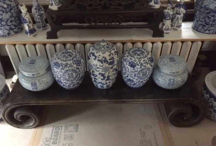 Chinese blue & white porcelain jars etc. in the first floor living room. 