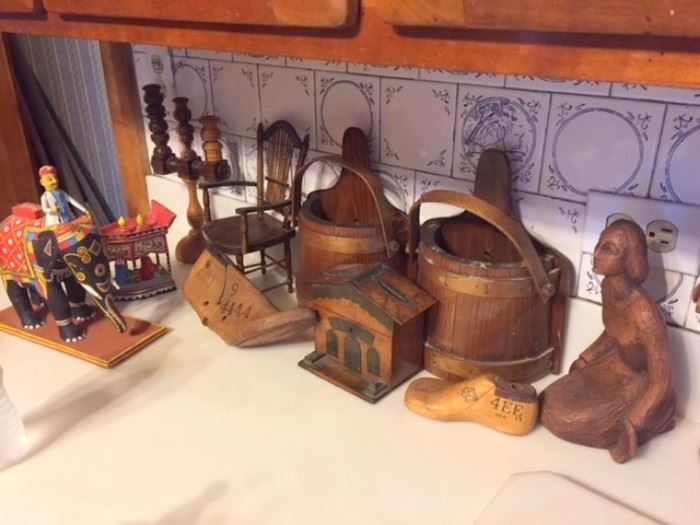Vintage wooden items in the kitchen.