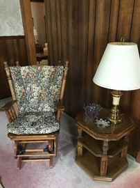 Solid Wood Glider/Rocker~Solid Wood End Table (1 of 2)~Lamp (1 of 2)