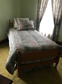 (1 of 2) Solid Wood Twin Beds w/ Mattress Set~Bedding~Drapes (w/ (2) matching Dressers