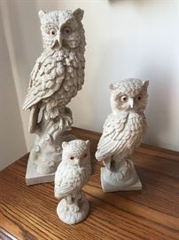 Vintage Carved Resin Owls with Red Eyes!