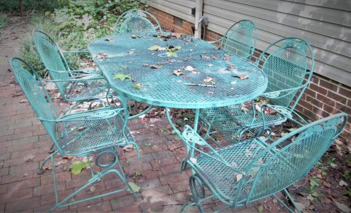 Set Wrought Iron Dining Table & 6 Chairs