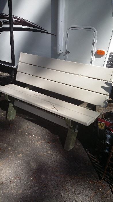 Two outdoor benches, can turn into picnic table.  $55.00