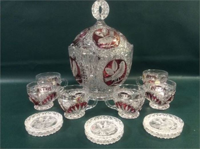Hofbauer Crystal Byrdes Collection Punch Bowl Cups