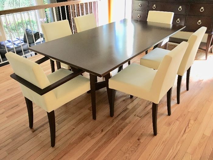 Random Harvest Kinsey Dining Table with Ligne Roset French Line chairs designed by Didier Gomez