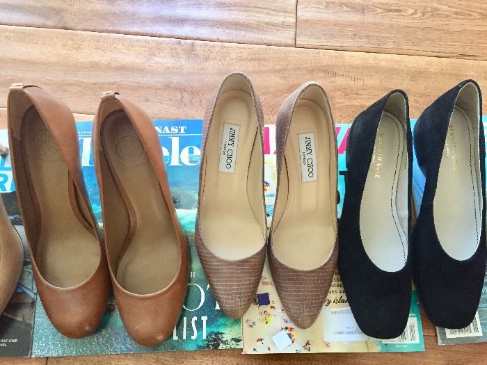 Tory Burch, Jimmy Choo, Kenneth Cole and other heals and flats.   Women's 8.5-9