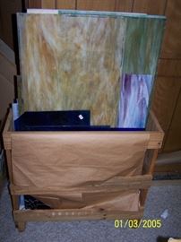 boxes of large pieces of stained glass - Basement
