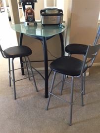 art deco glass bar and 3 stools, vg condition