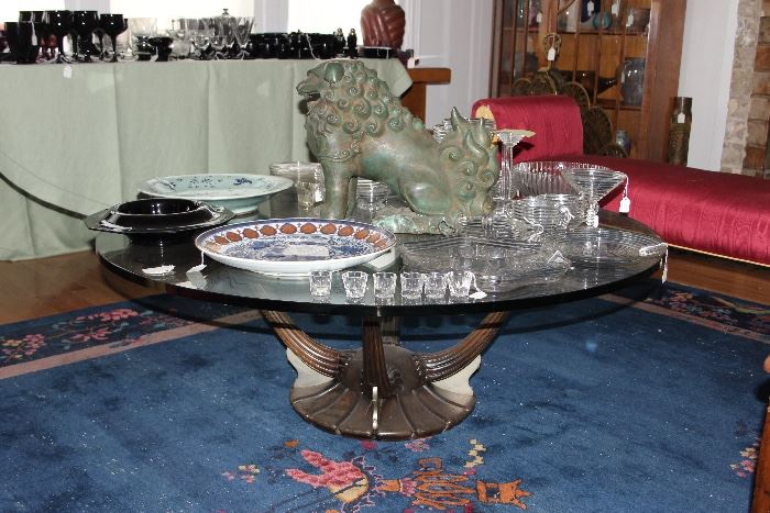 Deco glass-topped coffee table