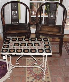 Pr. antique Chinese rosewood horseshoe-back hall chairs