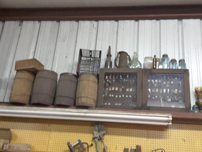 Nice collection of wooden nail kegs & old keys