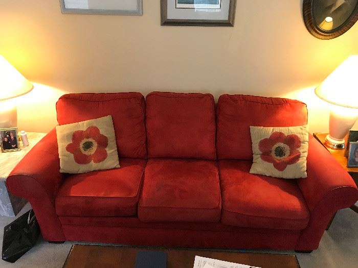 Red upholstered couch