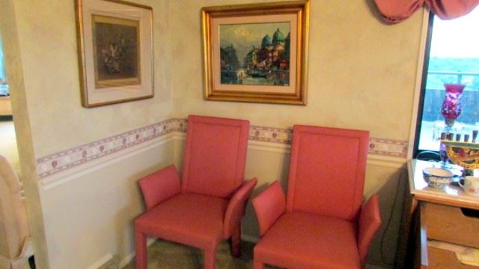 Upholstered side chairs, original art