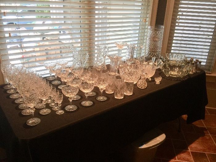 Crystal stemware and cut glass bowls, pitchers etc
