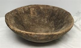 Hugh Antique Turkish Primitive Hand Craved Wooden Bowl ~ 2' diameter CW0114