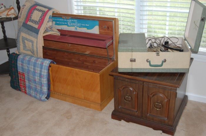cedar chest and 2 old quilts, record player was removed, sorry