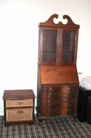Writing Hutch and Small Wood & Small Wicker Cabinet