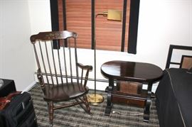 Stenciled Rocker, Oval Wood Table  and Floor Lamp