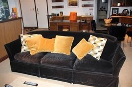 Comfy Black Sofa with Accent Pillows and Loads of other Furnishings