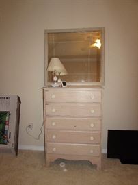 Blonde chest of drawers and matching mirror