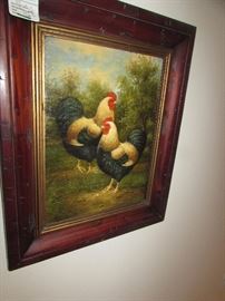 Rooster and hen painting on canvas