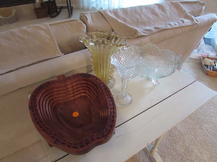 Vintage glassware and apple wood basket