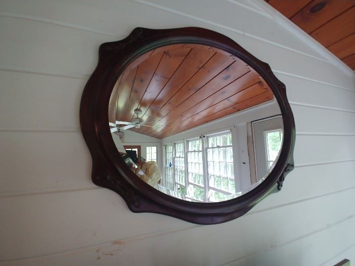 Beautiful mahogany beveled glass mirror $45