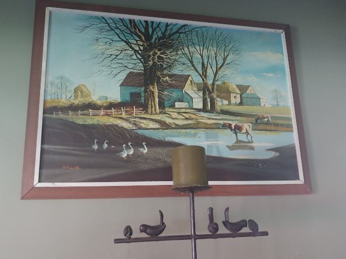 Beautiful signed oil on canvas of farm $100
