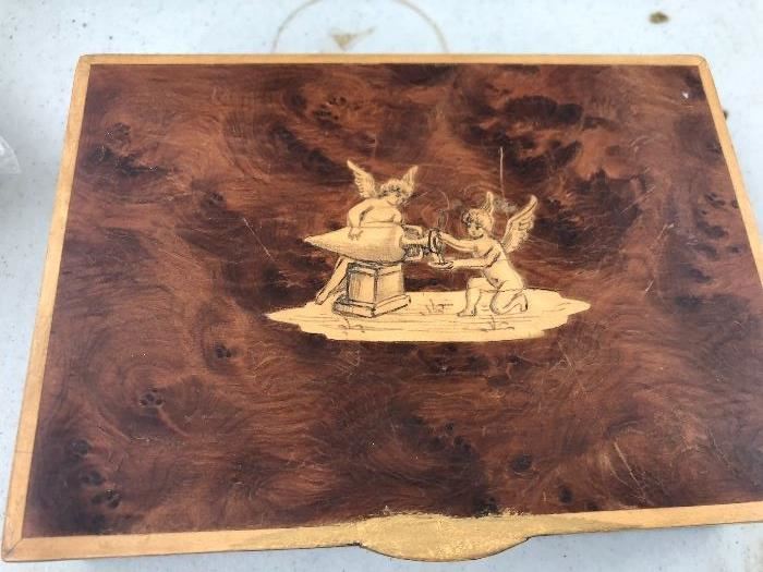 Rare Antique Inlaid Wood Box For Playing Cards
