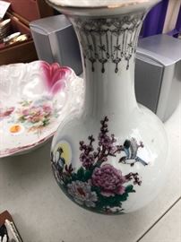 Signed Chinese Tall Porcelain Flower Urn