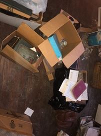 Large selection of antiques, bottles, documents, books, letters, prints and oil paintings found in hidden area of mansion.