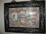 Rose Medallion/Canton Plaque in Original Frame circa 1860-1880 plaque only is 10" x 15" with frame 20 1/2" x 15 1/2"