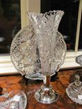 Brilliant Period Cutglass Trumpet Vase with Sterling Base