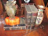 Green Quartz Carved Chinese Bust and Early to Mid 19th century vase Signed