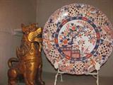 Large Imari approx. 17 1/2" in diameter Charger and Gilt Temple Dog